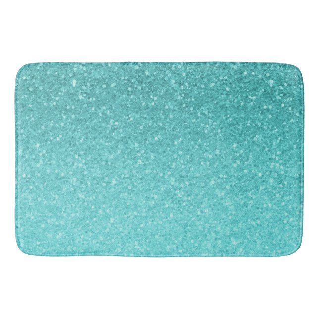 Aqua Blue Glitter Sparkle Girly Glam Mermaid Bathroom Mat (Front)