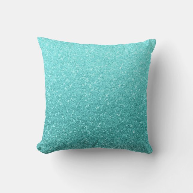 Aqua Blue Glitter Sparkle Girly Glam Mermaid Throw Pillow (Front)