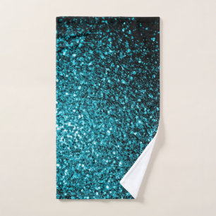 Aqua blue glitter sparkles bath towel set