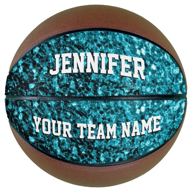 Aqua blue glitter sparkles Your name Team Basketball (Front)