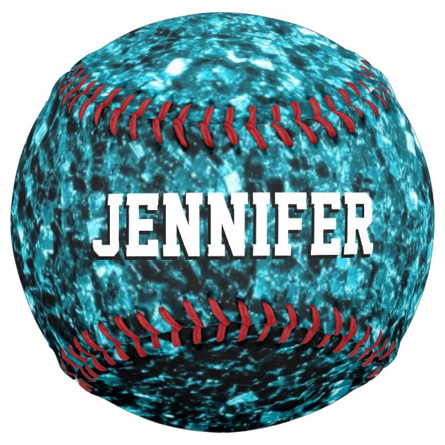 Aqua blue glitter sparkles Your name Team Softball (Back)