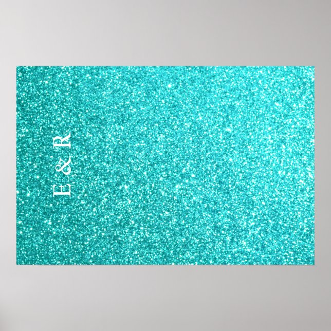 Aqua Blue Glitter with White Details Poster (Front)