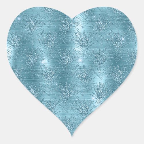 Aqua Blue Glitzy Glitter Peacock Feathers Heart Sticker