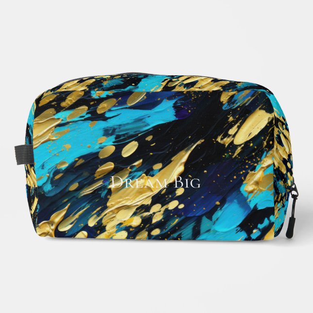 Aqua Blue Gold Abstract  Dopp Kit (Front)