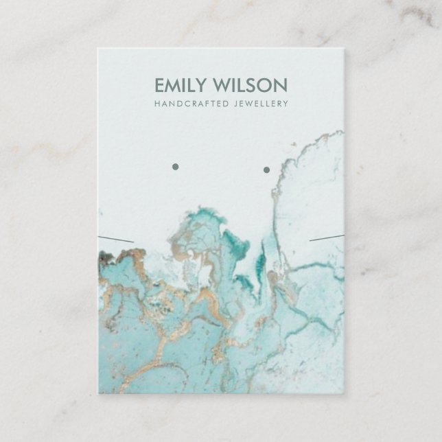 AQUA BLUE GOLD AGATE MARBLE STUD NECKLACE DISPLAY BUSINESS CARD (Front)
