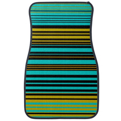 Aqua blue gold and black stripes car floor mat