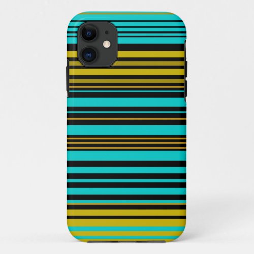 Aqua blue gold and black stripes iPhone 11 case
