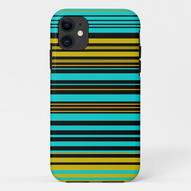 Aqua blue gold and black stripes Case-Mate iPhone case (Back)