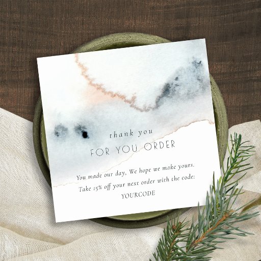 Customizable Aqua Blue Gold Beachy Thank You For Order Square Business Card