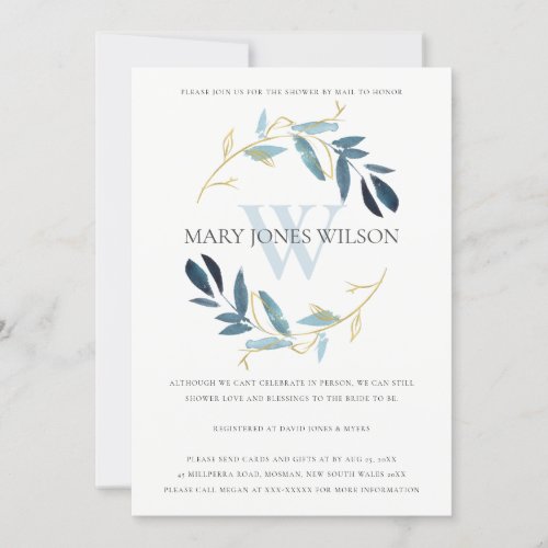 AQUA BLUE GOLD FOLIAGE WREATH SHOWER BY MAIL CARD