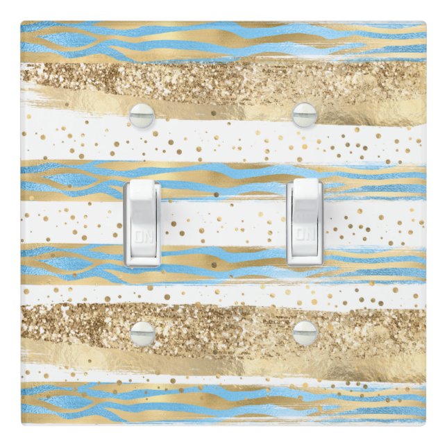 Aqua Blue Gold Glitter Confetti Zebra Animal  Light Switch Cover (In Situ)