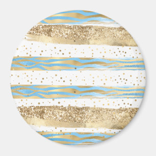 Aqua Blue Gold Glitter Confetti Zebra Animal Magnet