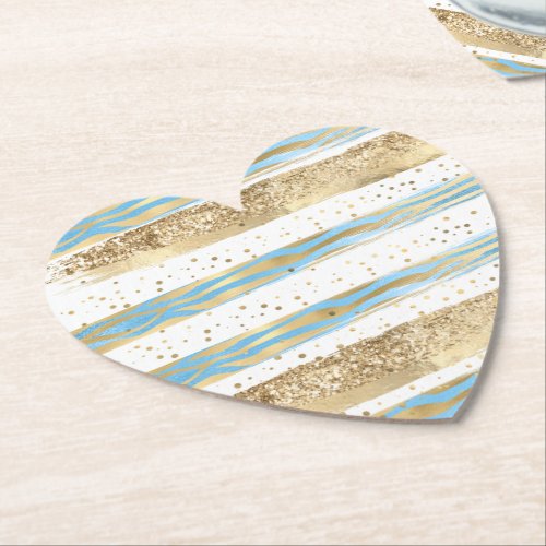 Aqua Blue Gold Glitter Confetti Zebra Animal  Paper Coaster