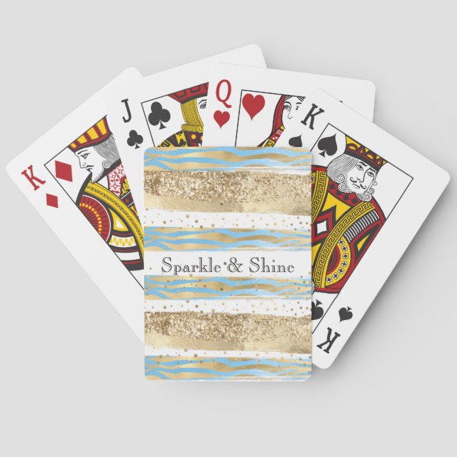 Aqua Blue Gold Glitter Confetti Zebra Animal  Poker Cards (Back)