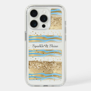 Aqua Blue Gold Glitter Confetti Zebra Animal  iPhone 15 Pro Case