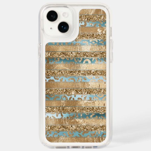 Aqua Blue Gold Glitter Leopard Print Stripes Speck iPhone 14 Plus Case