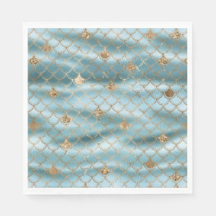 Aqua Blue Gold Glitter Mermaid Napkins