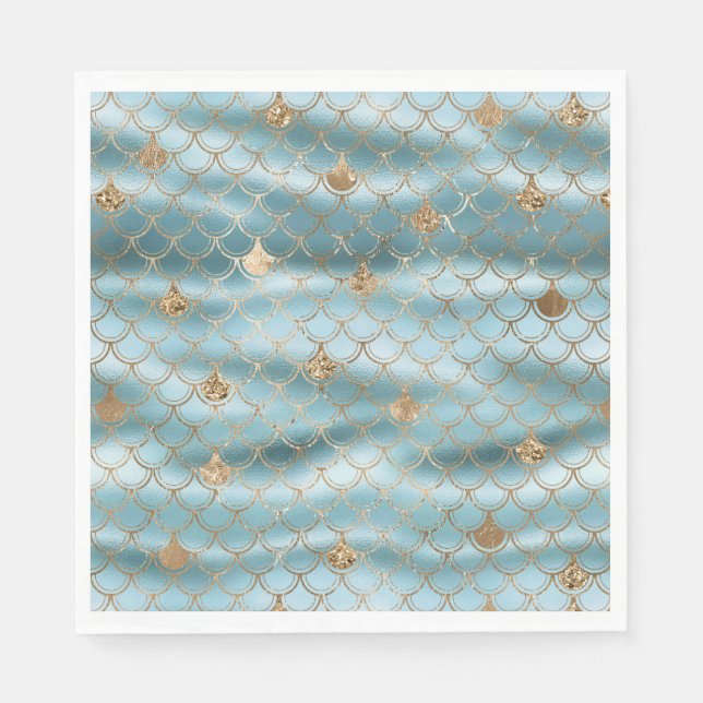 Aqua Blue Gold Glitter Mermaid Napkins (Front)