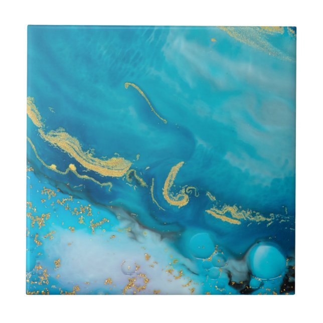 Aqua Blue Gold Marble Ceramic Tile (Front)