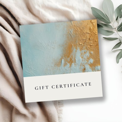 Aqua Blue Gold Oil Paint Texture Gift Certificate