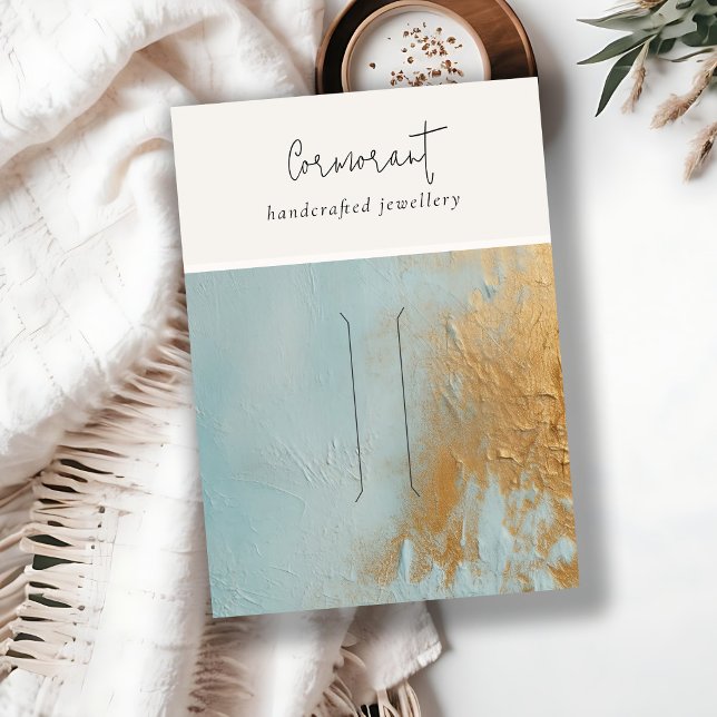 Aqua Blue Gold Oil Paint Texture Hairpin Display Business Card (Creator Uploaded)