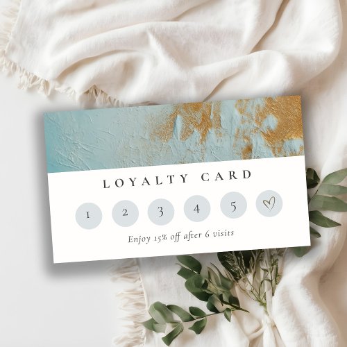 Aqua Blue Gold Oil Paint Texture Loyalty Card