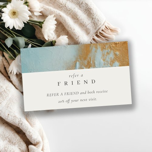 Aqua Blue Gold Oil Paint Texture Refer a Friend Business Card