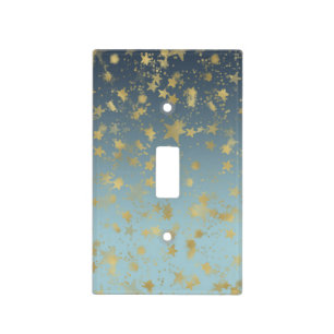 Aqua Blue Gold Ombre Stars Light Switch Cover