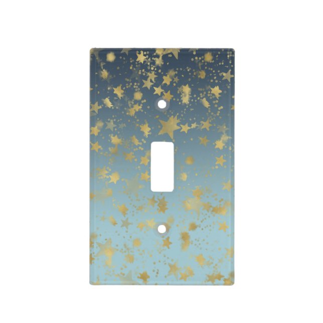 Aqua Blue Gold Ombre Stars Light Switch Cover (Front)
