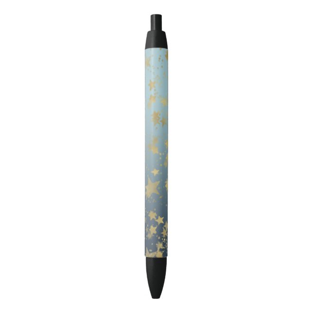 Aqua Blue Gold Ombre Stars Pen (Front Vertical)