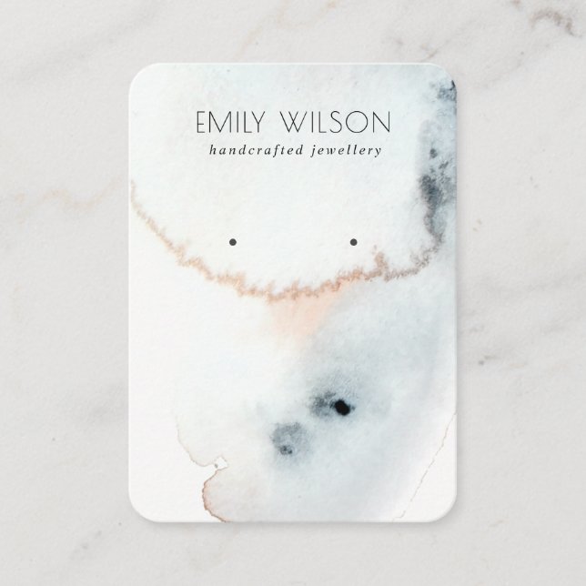 AQUA BLUE GOLD WATERCOLOR WAVES EARNING DISPLAY BUSINESS CARD (Front)