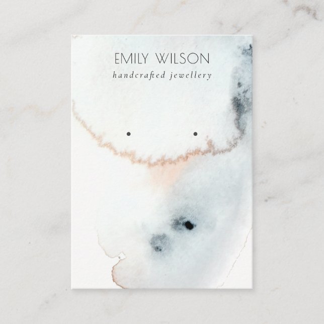 AQUA BLUE GOLD WATERCOLOR WAVES EARNING DISPLAY BUSINESS CARD (Front)