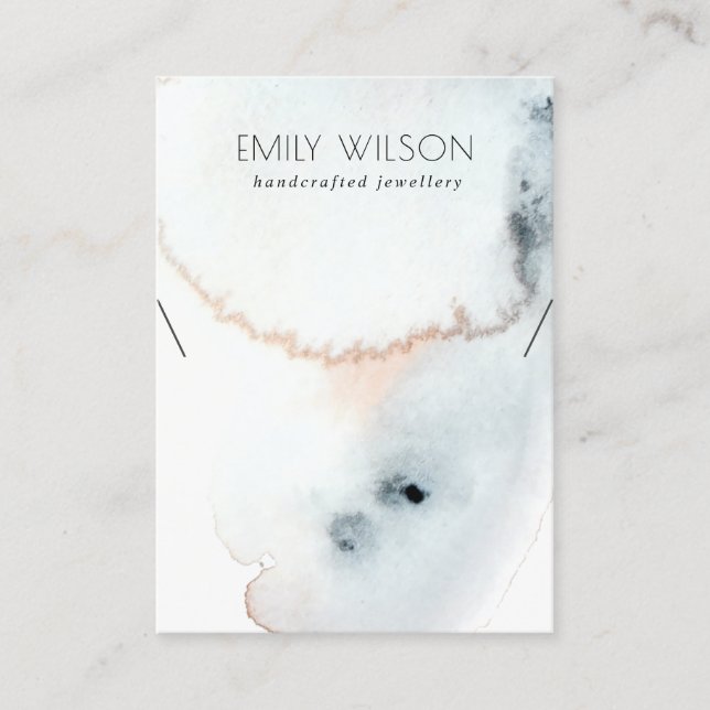 AQUA BLUE GOLD WATERCOLOR WAVES NECKLACE BUSINESS CARD (Front)