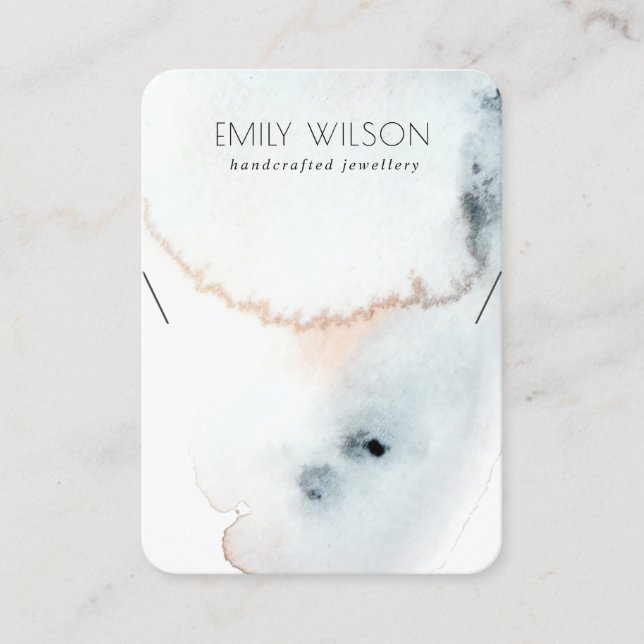 AQUA BLUE GOLD WATERCOLOR WAVES NECKLACE DISPLAY BUSINESS CARD (Front)