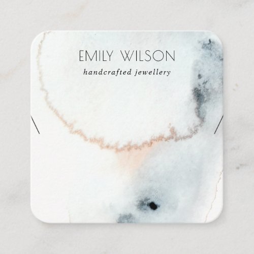AQUA BLUE GOLD WATERCOLOR WAVES NECKLACE DISPLAY SQUARE BUSINESS CARD