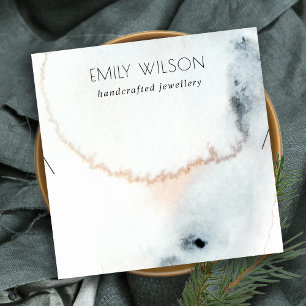 AQUA BLUE GOLD WATERCOLOR WAVES NECKLACE DISPLAY SQUARE BUSINESS CARD