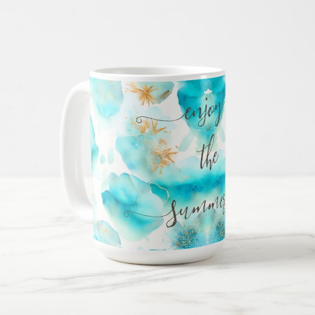 Aqua blue golden coffee mug (Front Left)