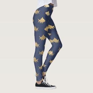 Aqua Blue Goldfish Mermaid Design Blue Glitter Leggings