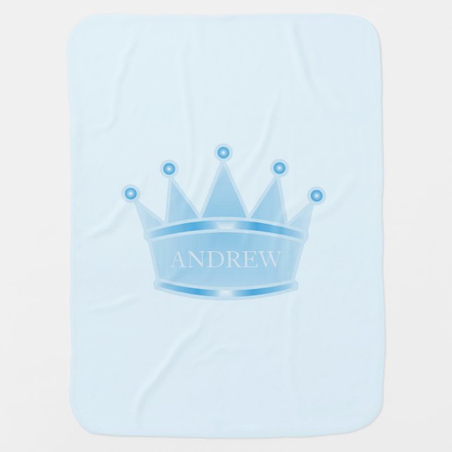 Aqua Blue Gradient Crown Baby Boy Personalized Swaddle Blanket (Front)