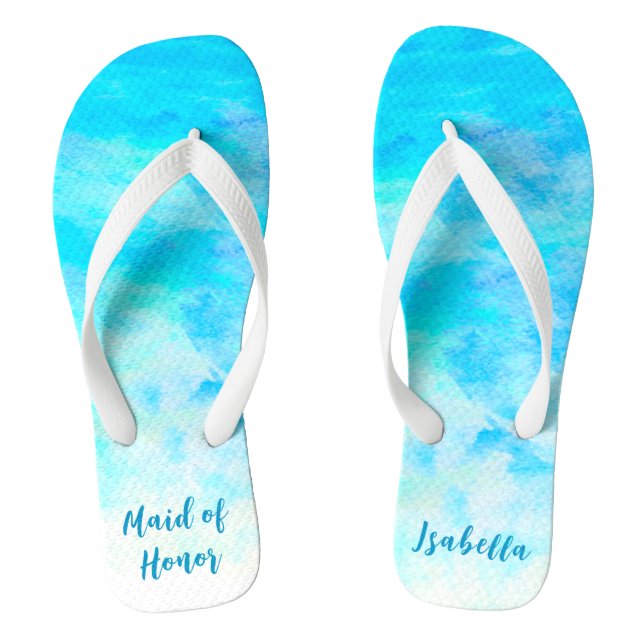 Aqua Blue Gradient Maid of Honor Simple Flip Flops (Footbed)