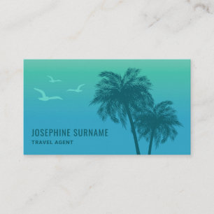 Aqua Blue Gradient Palm Tree Tropical Travel Agent Business Card