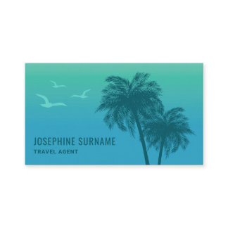Aqua Blue Gradient Palm Tree Tropical Travel Agent Business Card