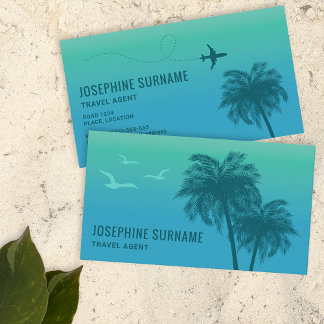 Aqua Blue Gradient Palm Tree Tropical Travel Agent Business Card