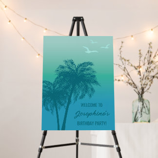 Aqua Blue Gradient Palm Trees Birthday Welcome Foam Board