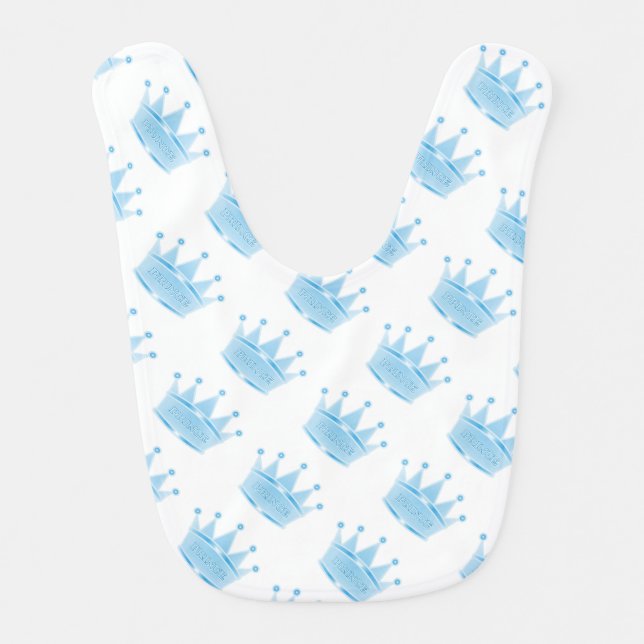 Aqua Blue Gradient Prince Crown Baby Boy Bib (Front)