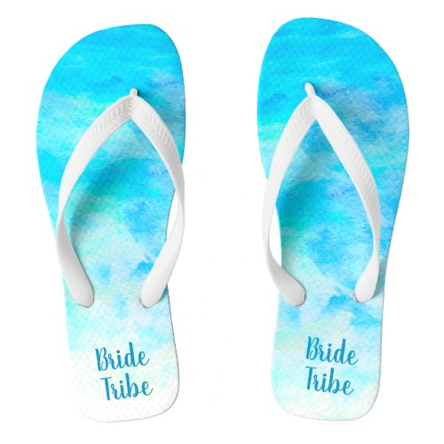 Aqua Blue Gradient Simple Monogram Name Flip Flops