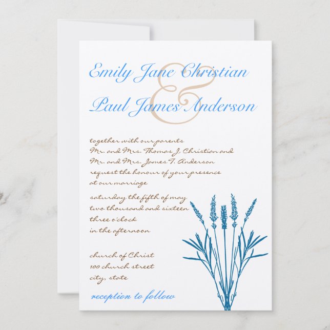 Aqua Blue Grasses and Font Wedding Invitation (Front)