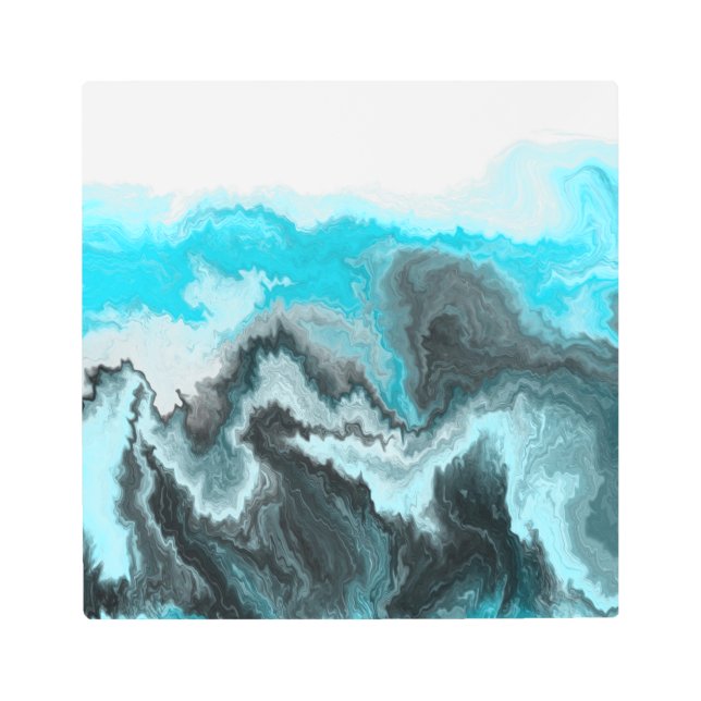 Aqua Blue Gray and Black Waves Abstract Modern Art (Front)