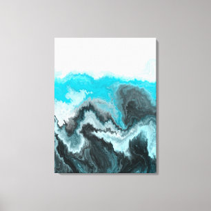 Aqua Blue Gray and Black Waves Abstract Modern Art Canvas Print