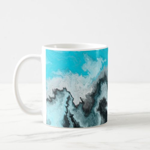 Aqua Blue Gray and Black Waves Abstract Modern Art Coffee Mug